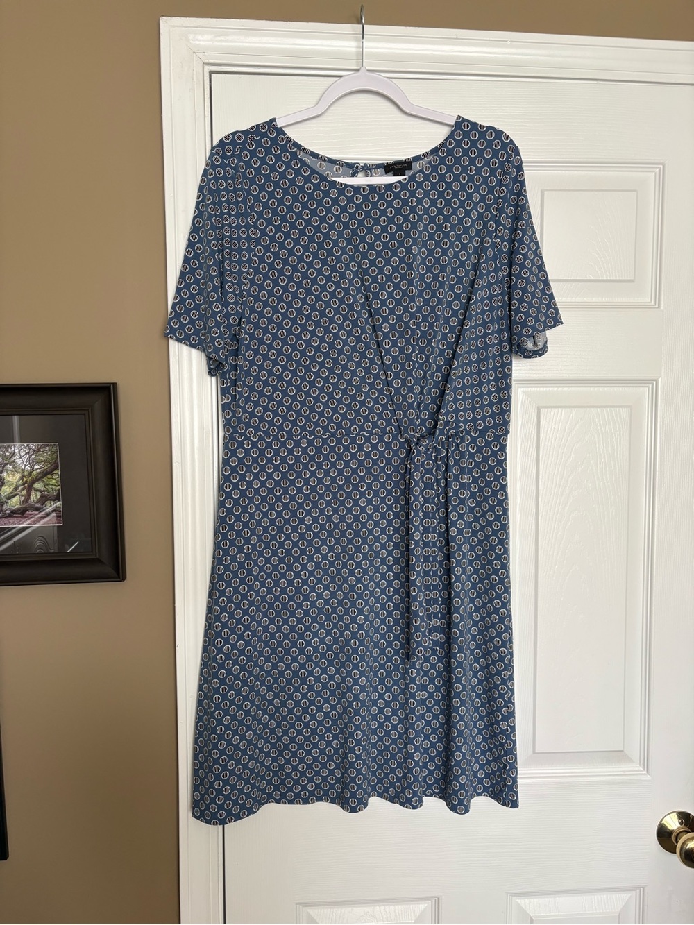 Ann Tyloa blue Printed Short Sleeve side tie Waist Dress